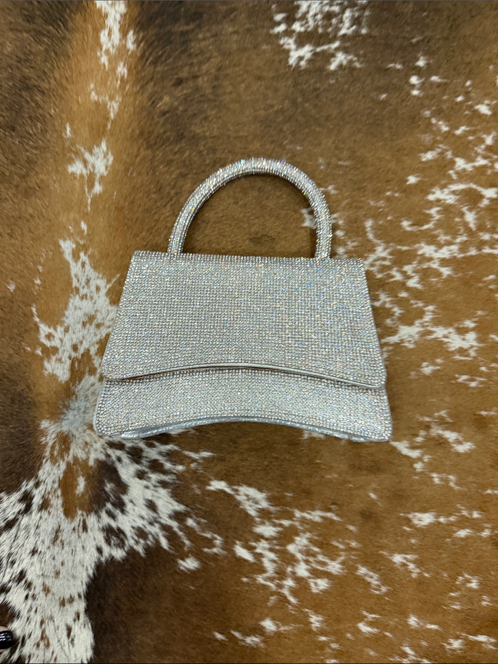 Crystal-Embellished Silver Evening Handbag